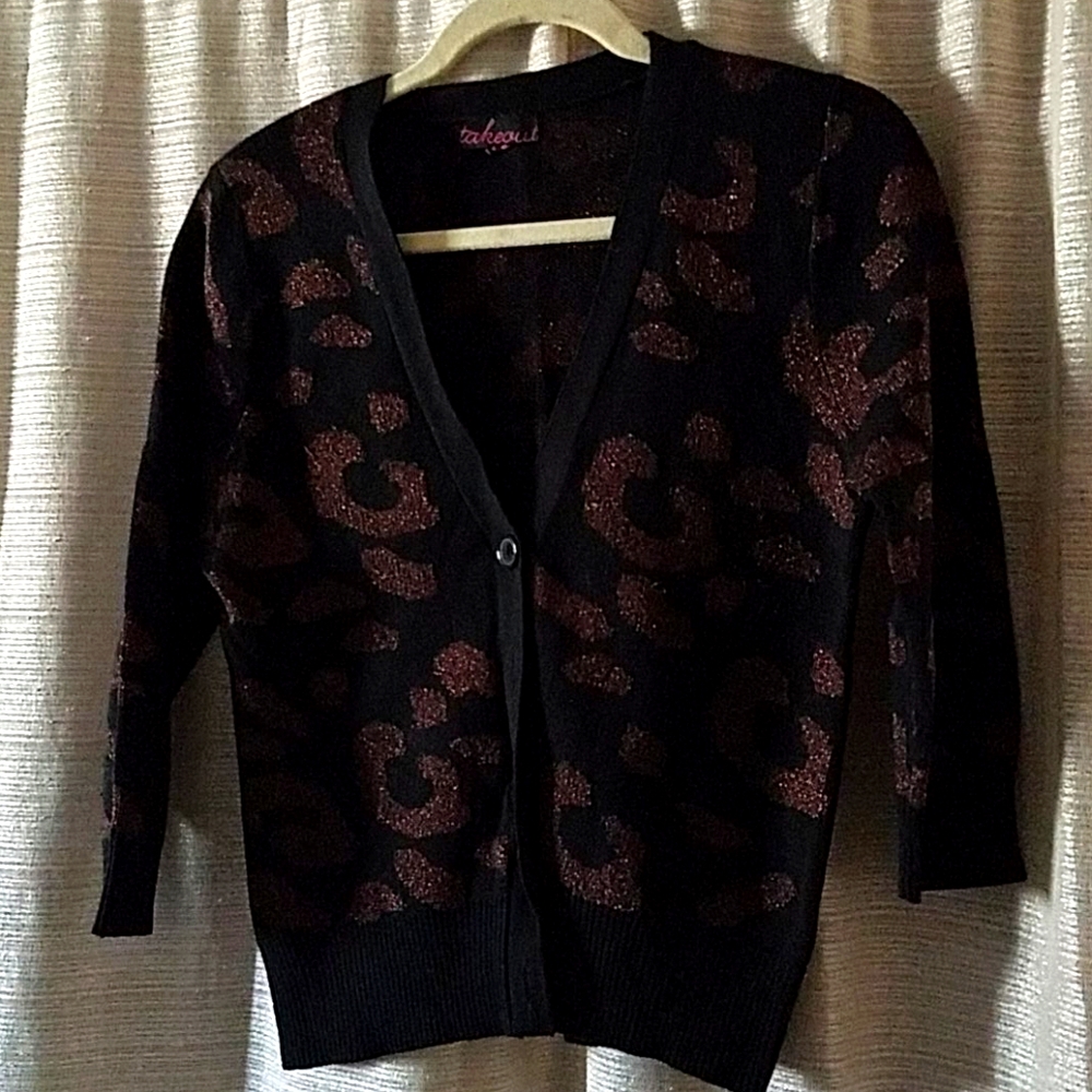 Black and Sparkly Brown Animal Print 3/4 Cardigan
